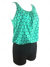 baratos Tankinis-Mulheres Roupa de Banho Tankini 2 partes Cintura Alta roupa de banho Compressão abdominal Cintura Alta Delgado Frente Única Férias Roupa de Praia Geométrico Decote V Sem Manga Fatos de banho