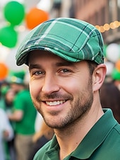 cheap Accessories-Men's Plaid Flat Cap Newsboy Hat, Cotton-Polyester Blend, Multi-Color Classic Ivy Style Cap for St. Patrick's Day Celebration &amp; Everyday Casual Wear