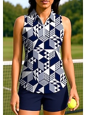 voordelige Dameshirt-Dames Geometrisch Tops Sportshirt Wandelen poloshirt Tennisshirt Mouwloos Vetoketju UPF50+ UV-bestendig Hoge Elasticiteit Vochtregelerend Ademend Tennis Augurkbal Hardlopen Strijkijzer Rits kraag