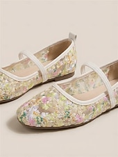 economico Damigella d&amp;#39;onore-ballerine Mary Jane da donna in rete con ricami floreali: eleganti scarpe slip-on traspiranti in stile isola tropicale per vacanze in resort sulla spiaggia e viaggi estivi