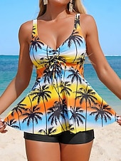 economico Tankini-Per donna Costumi da bagno Tankini Due pezzi Shorts Costume da bagno Vita alta Snello Vacanza Abbigliamento da Spiaggia Grafico Tropicale Scollo a V Senza Maniche Costumi da bagno