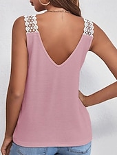 ieftine Rezervor simplu-Pentru femei Tricou Bluză Tee Top Dantelă Culoare solidă Grafic Simplu Modă Clasic Casual Fără manșon În V Topuri obișnuite Zilnic Ieșire Sfârșit de săptămână Negru Roz Îmbujorat Roșu-aprins Kaki Gri