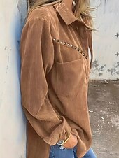 economico Bluse Semplici-Per donna Camicia Camicia button-down Camicia casual Tasca Bottoni Semplice Vintage Elegante Classico Manica Lunga Colletto a Camicia Top Regolari Quotidiano Ferie Uscire Marrone Verde Estate