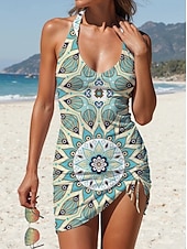 abordables Tankinis-Mujer Bañadores Tankini Falda Traje de baño Elegante Vacaciones Floral Graphic Escote en Pico Sin Mangas Trajes de baño