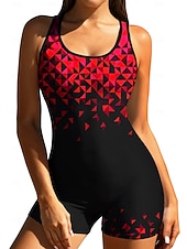 preiswerte One Pieces Rash Guards-Damen Standard Anti UV Shirt Einteiliger Surfanzug Badeanzug Geometrisch Farbblockierung mit integriertem BH Boyleg Kurzes Bein UV Schutz Elastisch Ärmellos Surfen Schnorcheln Wassersport Sommer