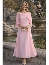 baratos Comprimento do tornozelo-Linha A Até o Tornozelo Vestido de convidada de casamento Vestido formal Vestido de noite Vestido Para Mãe dos Noivos Sem Manga Meia Manga Decote Canoa Elegante Vintage Formal Chiffon com Detalhes em
