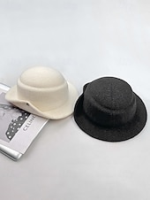 economico Matrimonio ACC-cappello in feltro di lana da donna, disponibile nei colori bianco e nero, stile elegante con decorazione a bottone dorato, perfetto per matrimoni e banchetti