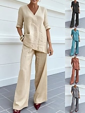 preiswerte Sets-Damen Zweiteilige Sets Hosen-Sets Bolero Langarm V Ausschnitt Einfarbig Kordelzug Mode Streetwear Stilvoll Lässig Täglich Outdoor Blau Schwarz Leicht Braun Frühling Normale Passform