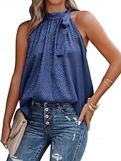 abordables Blusas Sencillas-Mujer Blusa Camisa sin mangas Lazo Leopardo Elegante Casual Sin Mangas Cuello halter Tops regulares Diario Festivos Ropa de playa Negro Blanco Rosa Azul Marino Verde Trébol Verano Primavera