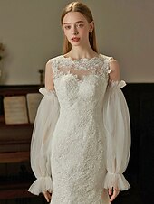 baratos Casamento ACC-Luvas femininas de tule com mangas bufantes – nas cores preto e branco, em tecido de malha macio e elegante, perfeitas para casamentos, festas e eventos noturnos.