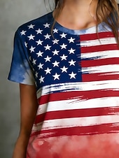  Giorno dell'Indipendenza Americana Per donna Maglietta Stampato Grafico Bandiera Americana Elegante Classico Casual Manica Corta Girocollo Top Regolari Quotidiano Sportivo Uscire Rosso Estate