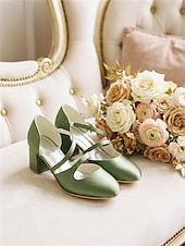 baratos Mãe da Noiva/Namorado-Sapatos Mary Jane femininos de salto bloco de cetim verde dos anos 1950 – elegantes sapatos vintage com tiras cruzadas para casamentos, festas e eventos formais