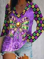 ieftine Îmbrăcăminte pentru femei Mardi Gras-Carnaval Mardi Gras Pentru femei Tricou Imprimeu Ombre Grafic Leopard Elegant Stilat Clasic Manșon Lung În V Topuri obișnuite Zilnic Ieșire Sfârșit de săptămână Mov Trifoi Vară Primăvară Toamnă