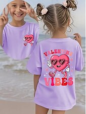 cheap Girl's 3D Playful Humor-Valentines Girls' 3D Heart Graphic T shirt Tee Short Sleeve 3D Print Summer Spring Sports Fashion Streetwear Kids 4-12 Years Crew Neck Casual Daily Outdoor Regular Fit