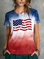  Giorno dell'Indipendenza Americana Per donna Maglietta Stampato Grafico Bandiera Americana Vintage Elegante Classico Manica Corta Girocollo Top Regolari Quotidiano Sportivo Uscire Blu Estate Primavera