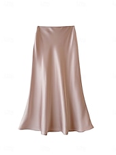 economico Gonne Formali-Per donna Gonne in raso Elegante Vintage Moda Casual Midi Vita Alta Gonne Semplice Arricciato Patchwork Inelastico Quotidiano Ufficio / Carriera Grigio verde Vinaccia Aalbicocca Nero Estate