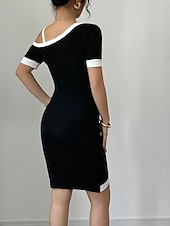 abordables mini vestido negro-Mujer Mini vestido Vestido tubo Vestido de verano Casual Diario Festivos Noche Delgado Plano Manga Corta hombro frío Negro Verano Primavera
