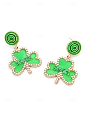 abordables Accesorios-Pendientes de trébol para mujer: aleación, varios estilos, verde, ideal para el Día de San Patricio, uso diario.