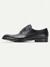 billiga Oxford-skor-Men's Black Leather Oxford Shoes – Classic Lace-Up Design with Perforated Detailing, Ideal for Weddings, Business Meetings and Formal Occasions