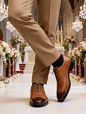 ieftine Pantofi Oxford-Pantofi Oxford maro pentru bărbați din piele ecologică – stil clasic pentru nunți formale, evenimente de afaceri și ocazii speciale