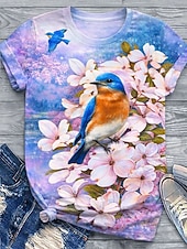 abordables Camiseta de Animales-Mujer Camiseta Estampado Floral Graphic Animal Vintage Elegante Clásico Manga Corta Cuello Barco Tops regulares Diario Fin de semana Rosa Morado Verde Trébol Verano Primavera Otoño Invierno