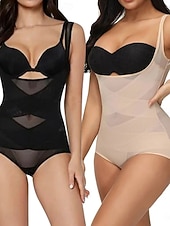 economico Body-Per donna Intimo Modellante Moda Sexy Dolce Colore Puro Rete Bottoni Quotidiano Casa Vacanza Senza Maniche Nero Cachi Estate Primavera Autunno Inverno Vestibilità regolare
