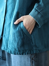 abordables Blouses Unies-Femmes Chemises en coton et lin Boutons Couleur Unie ancien Basique Occasionnel manche longue À capuche Hauts Réguliers Quotidien Bleu Blanche Rouge Abricot Été Printemps Automne