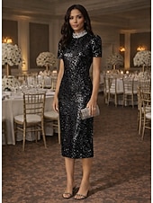 رخيصةأون فساتين متنوعة-عامودي طول الساق فساتين متنوعه حزب فساتين أنيق التألق منمق كم قصير رقبة عالية حفلة ليلية زفاف مترتر سترتش مع تفاصيل كريستال