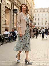 abordables Zapatos Mary Jane-Zapatos Mary Jane plateados metalizados para mujer con tacón medio y correa ajustable: zapatos de oficina cómodos y elegantes para el trabajo y los desplazamientos.