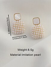 cheap Wedding Accessories-Women's Faux Pearl Square Drop Earrings, Elegant Geometric Statement Jewelry for Weddings, Evening Dinner Parties, and Formal Events, Classic Bridal Accessory Gift