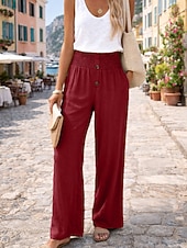 baratos Calças de Luxo-Mulheres Calças de linho de algodão Perna larga chinês Calças Férias Roupa de rua Básico Comprimento total Cintura Média Tecido Bolsos Cintura elástica Confortável Conforto Micro-Elástica Ao ar livre