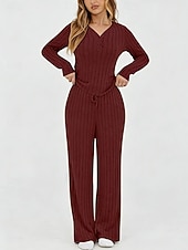 abordables Trajes de blusa para mujer-Mujer Conjuntos de dos piezas Conjuntos de pantalones Bolero Manga Larga Escote en Pico Color sólido Elegante Moda Ropa de calle Casual Diario Exterior Negro Vino Morado Primavera Ajuste regular