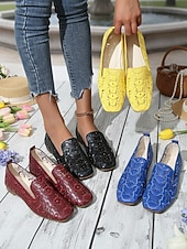levne Dámské boty s plochou podrážkou-Dámské žluté ploché boty s výřezem – prodyšný perforovaný design, mokasíny ve vintage stylu na jaro a léto, na chůzi, cestování, volný čas a každodenní outfity