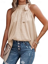abordables Blusas Sencillas-Mujer Blusa Camisa sin mangas Lazo Leopardo Elegante Casual Sin Mangas Cuello halter Tops regulares Diario Festivos Ropa de playa Negro Blanco Rosa Azul Marino Verde Trébol Verano Primavera