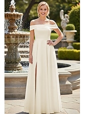  فساتين زفاف A-الخط دون الكتف بدون كم ذيل مثل الفرشاة ساتان فساتين الزفاف مع روش لون صلب