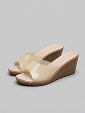 cheap Wedge Sandals-Women's Casual Daily Travel Wedge Open Toe Casual PVC Slip-on Beige