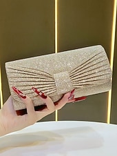 cheap Wedding Accessories-Women's Elegant Evening Clutch Bag, Polyester Shimmer Pleated Design with Chain Shoulder Strap, Multi-Color Formal Handbag for Weddings, Receptions &amp; Dinner Parties