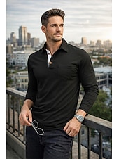 preiswerte Klassisches Poloshirt für Herren-Herren Poloshirts Golf Poloshirts Lässig Arbeit Klassisch Langarm Farbblock Knöpfe Sommer Frühling Frühling &amp; Herbst Normale Passform Blau Schwarz Wein Purpur Armeegrün Kaffee Poloshirts