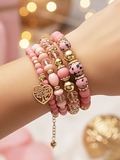 Χαμηλού Κόστους Γυναικείο βραχιόλι-Γυναικείο σετ βραχιολιών από ακρυλικό και κράμα αλουμινίου σε στυλ boho – πολλά χρώματα, γούρι σε σχήμα καρδιάς, ιδανικό για την ημέρα του Αγίου Βαλεντίνου και για καθημερινή χρήση