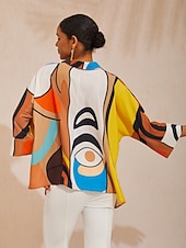 cheap Blouses &amp; Shirts-Abstract Art Silky Satin Top