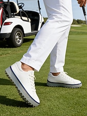 cheap Men's Golf Shoes-Men's White Golf Shoes, Lightweight Breathable Upper, Cushioned Grip Sole, Clean Sport Style for Golfers &amp; Outdoor Play