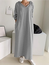 economico Vestito bianco-Per donna Abito maxi Abito a Tubino Casual Quotidiano Vestibilità comoda Semplice Manica Lunga Con Cappuccio Nero Marrone chiaro Grigio Primavera Autunno Inverno