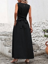 tanie Biała sukienka-Damskie Sukienka maxi Sukienka A line Urlop Codzienny Na zewnątrz Wyjściowe Luźny / a Jednokolorowe Bez rękawów Wycięcie pod szyją Granatowy Czarny Czerwony Zielony Lato Wiosna