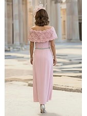 cheap Ankle Length-A-Line Ankle Length Tea Length Cocktail Dress Wedding Guest Dress Mother of the Bride Dress Sleeveless Off Shoulder Elegant Simple Minimalist Formal Wedding Guest Chiffon with 3D Flowers Crystals
