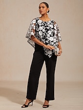 お買い得  レーストップ-女性用 ブラウス レーストップス レース 刺繍 フラワー エレガント ハーフスリーブ バットウィングスリーブ クルーネック 日常 結婚式のゲスト ブラック 夏 春 秋