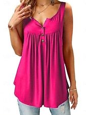 preiswerte Einfacher Tank-Damen Tank Top Gerafft Knöpfe Einfach Stilvoll Klassisch Lässig Ärmellos V Ausschnitt Normale Oberteile Täglich Wochenende Schwarz Weiß Wein Marineblau Fuchsie Sommer Frühling