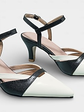 preiswerte Slingback-Pumps-Schwarze und weiße Slingback-Pumps mit Farbblock-Design – elegante Pumps mit spitzer Zehenpartie und verstellbarem Riemen für Büro und Alltag