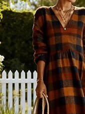 رخيصةأون فساتين مخططة وهندسية-نسائي فستان طويل شيرت دريس لباس غير رسمي موضة أساسي الحديث مناسب للبس اليومي الأماكن المفتوحة شاطئ عادي منقوش 3/4 الكم V رقبة برتقالي الصيف الربيع الخريف