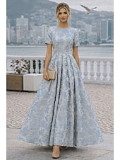  A-linje Ankellengde Formell kjole Cocktailkjoler Elegant Kortermet Båthals Bryllup Cocktailfest Jacquard med Plissert