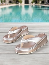 baratos Sandálias plataforma anabela-Chinelo feminino amarelo chique com plataforma - sandálias minimalistas de bico aberto com tiras acolchoadas - calçado sofisticado para férias tropicais e para usar à beira da piscina.